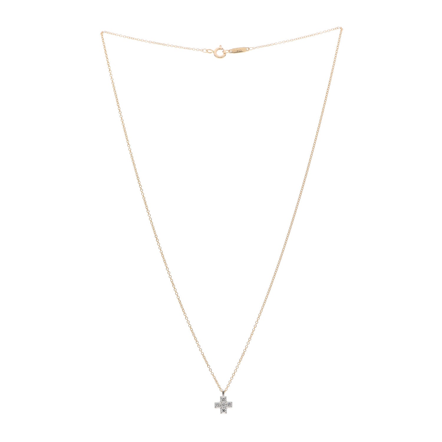 Tiffany 18K Yellow Gold Platinum Diamond Cruciform Cross Pendant Necklace 3 of 5