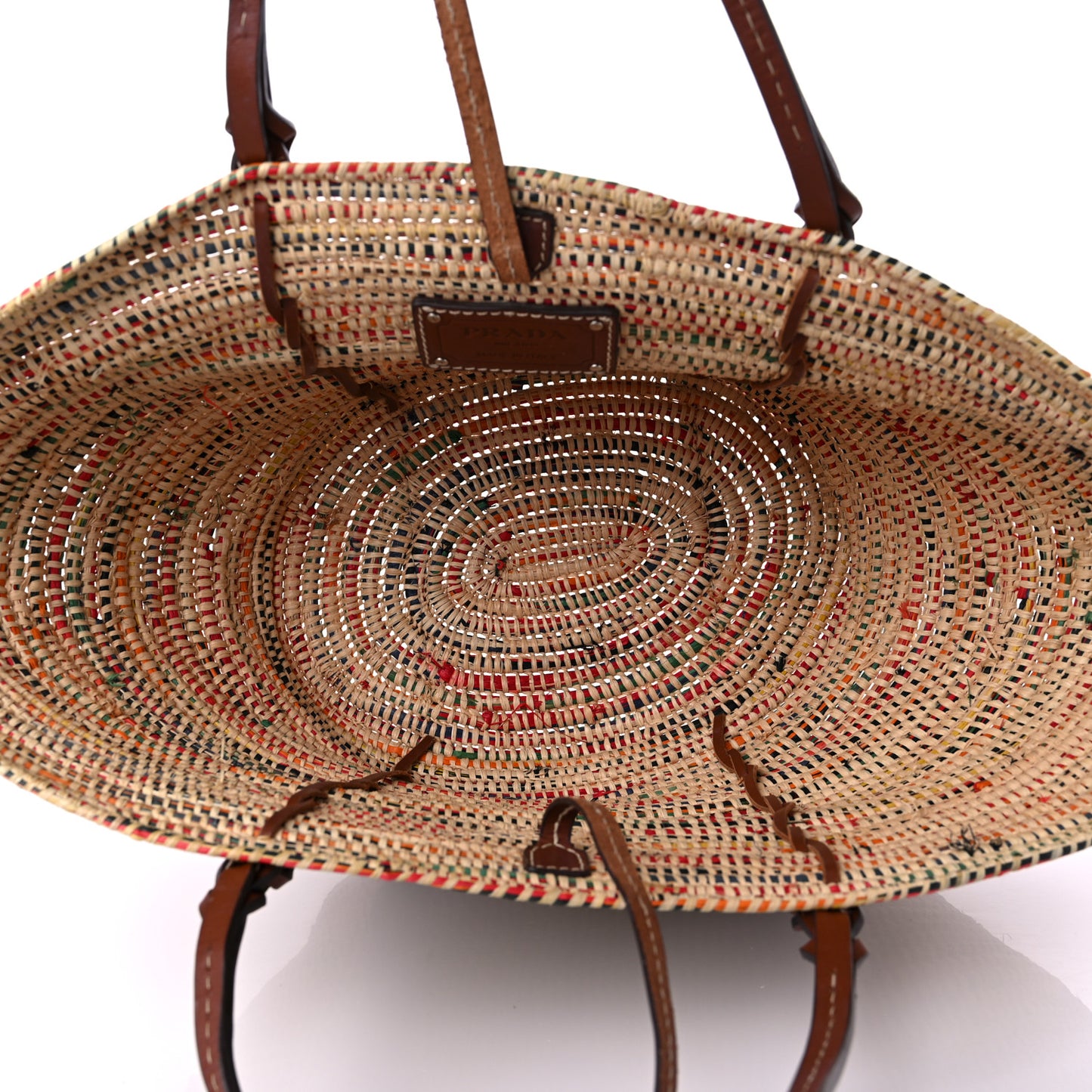 Paglia Vitello Woven Braided Basket Tote Multicolor Cognac