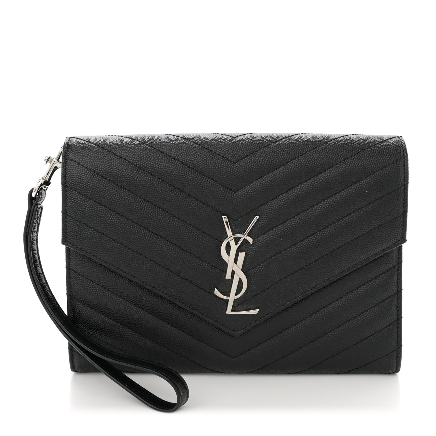Grain De Poudre Matelasse Chevron Monogram Envelope Clutch Black