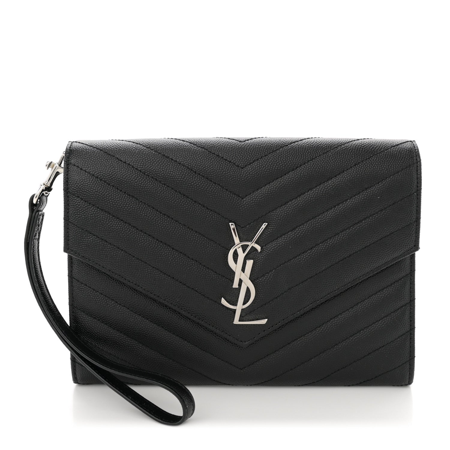 Saint Laurent Grain De Poudre Matelasse Chevron Monogram Envelope Clutch Black 1 of 12