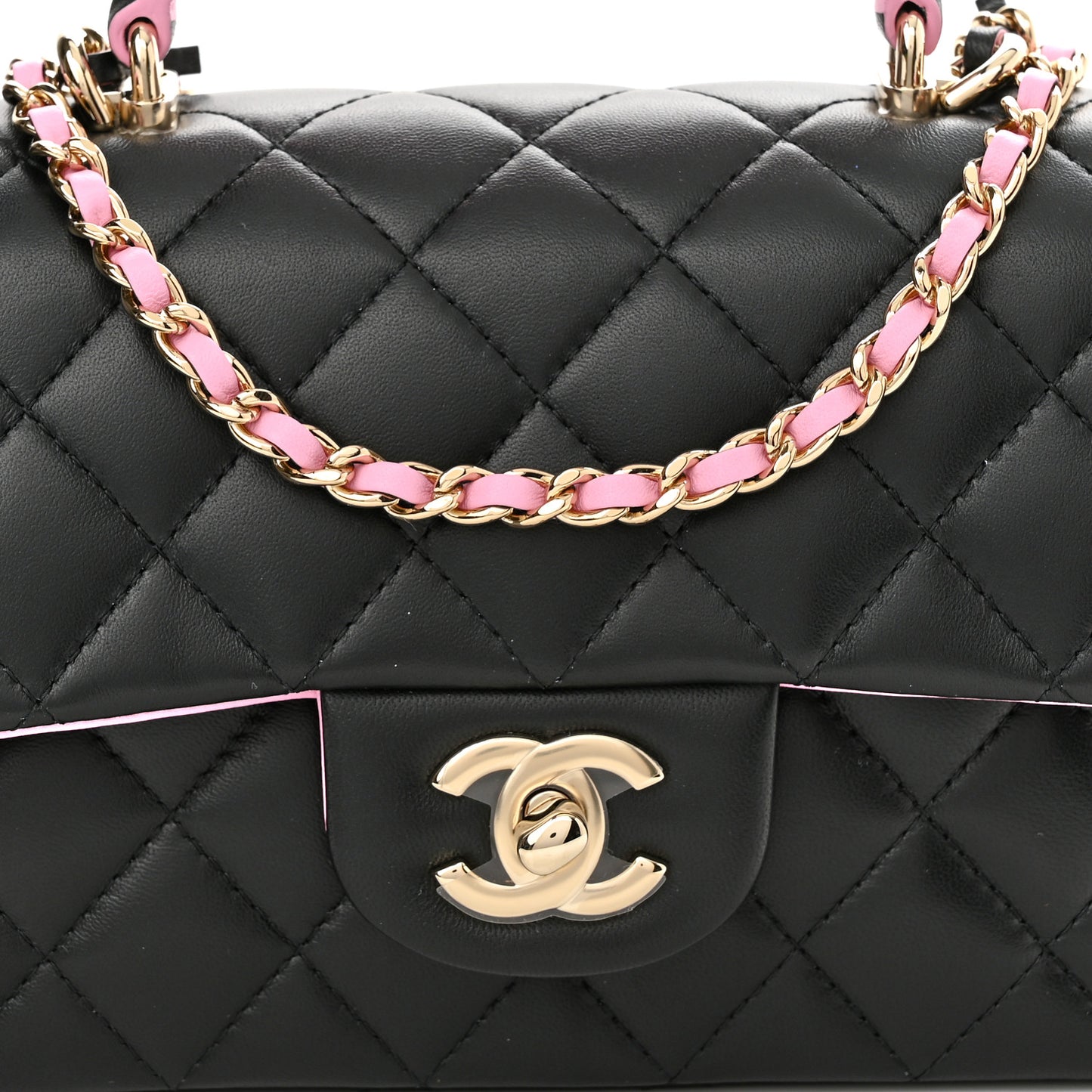Lambskin Quilted Bi-Color Mini Top Handle Rectangular Flap Black Lilac