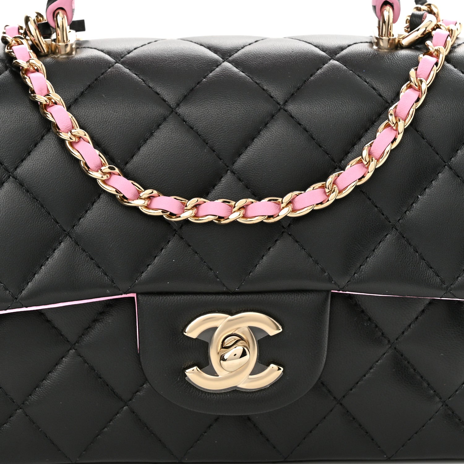 Chanel Lambskin Quilted Bi-Color Mini Top Handle Rectangular Flap Black Lilac 8 of 10