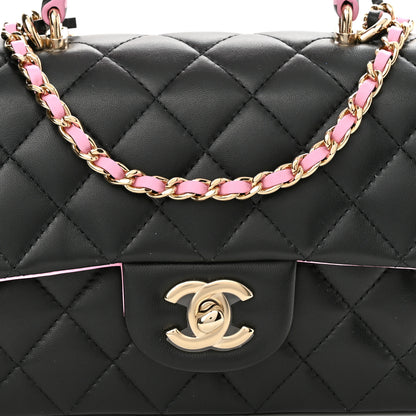 Chanel Lambskin Quilted Bi-Color Mini Top Handle Rectangular Flap Black Lilac 8 of 10