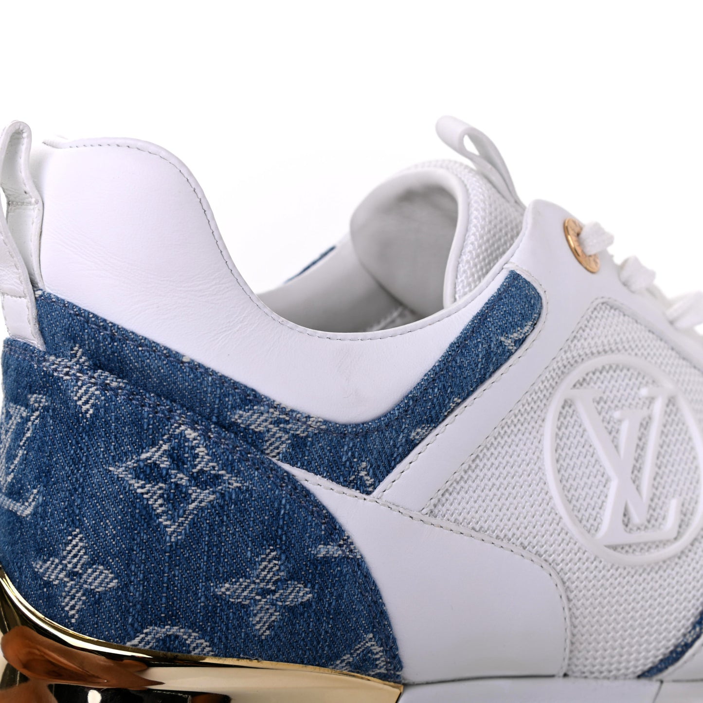Calfskin Monogram Denim Run Away Sneakers 38 White