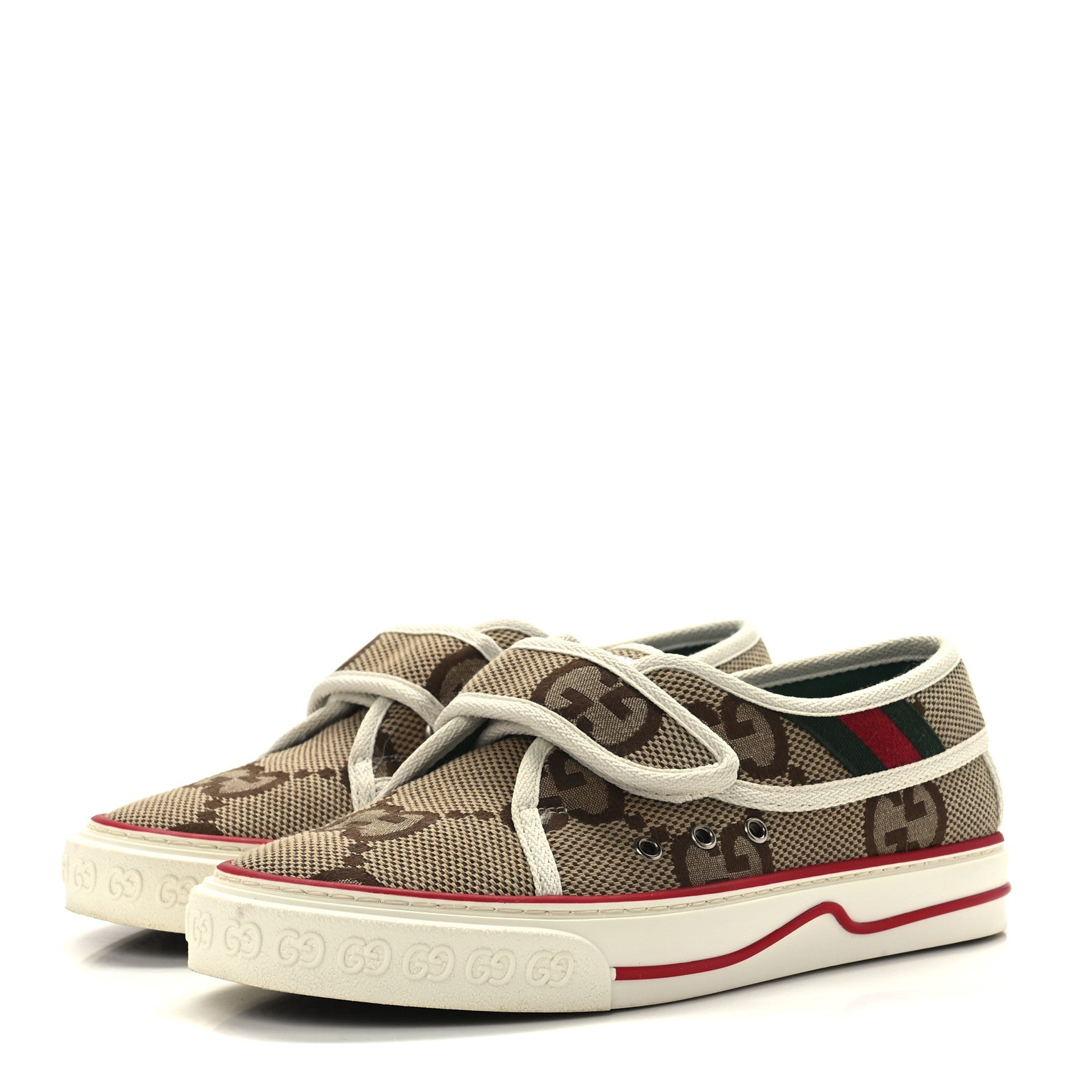 Gucci Monogram Jumbo GG Web Womens 1977 Tennis Velcro Strap Sneakers 36 Camel Ebony Mystic White 3 of 8