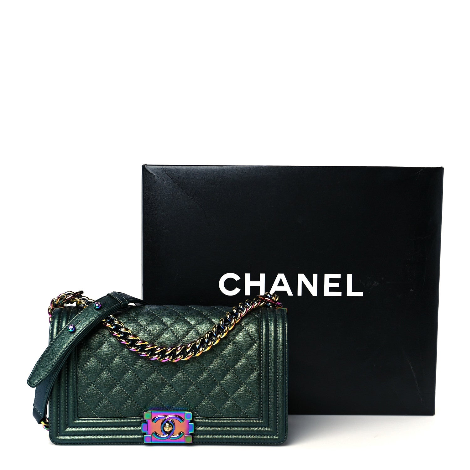 Chanel Iridescent Goatskin Quilted Medium Boy Flap Green 1777962