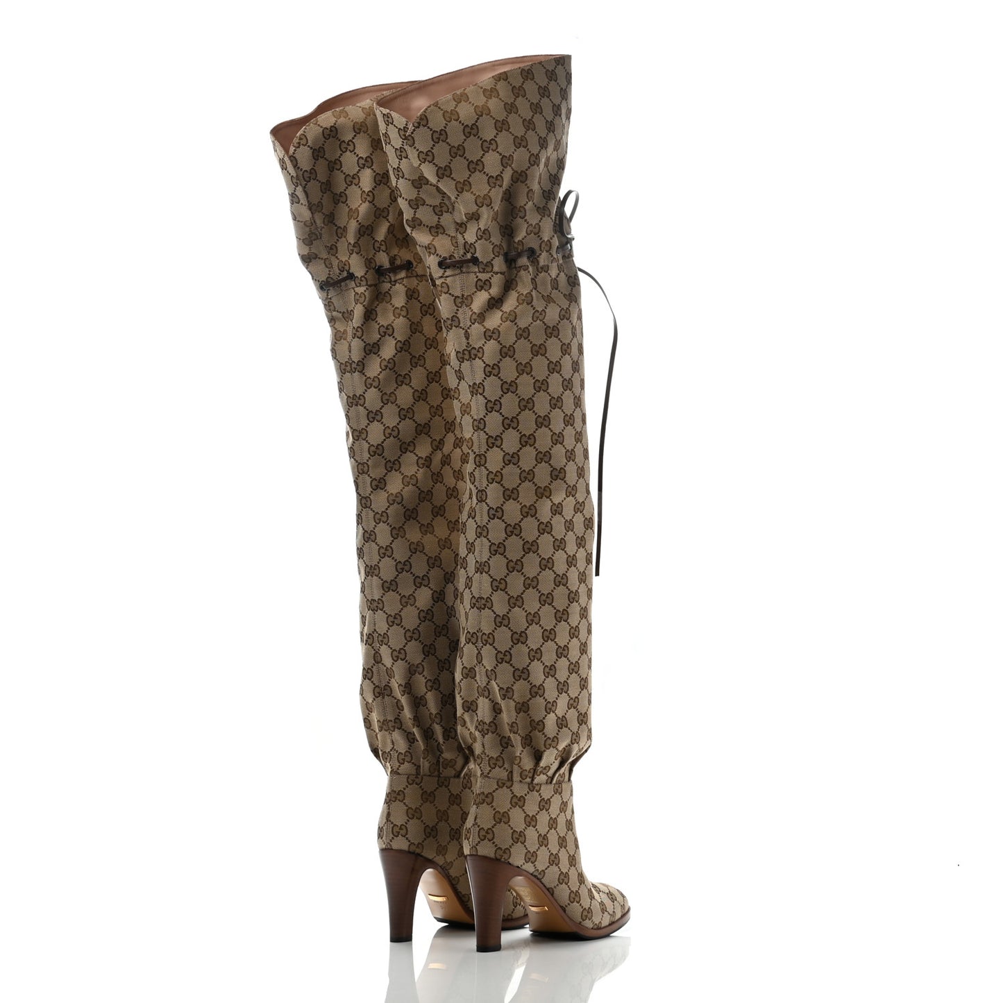 Monogram Over The Knee Boots 36 Beige Ebony