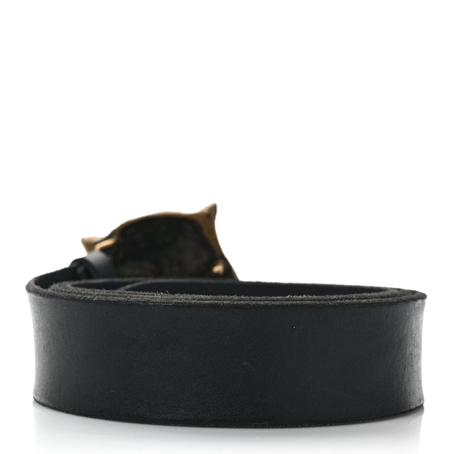 Calfskin Brass Feline Buckle Belt 100 40 Black