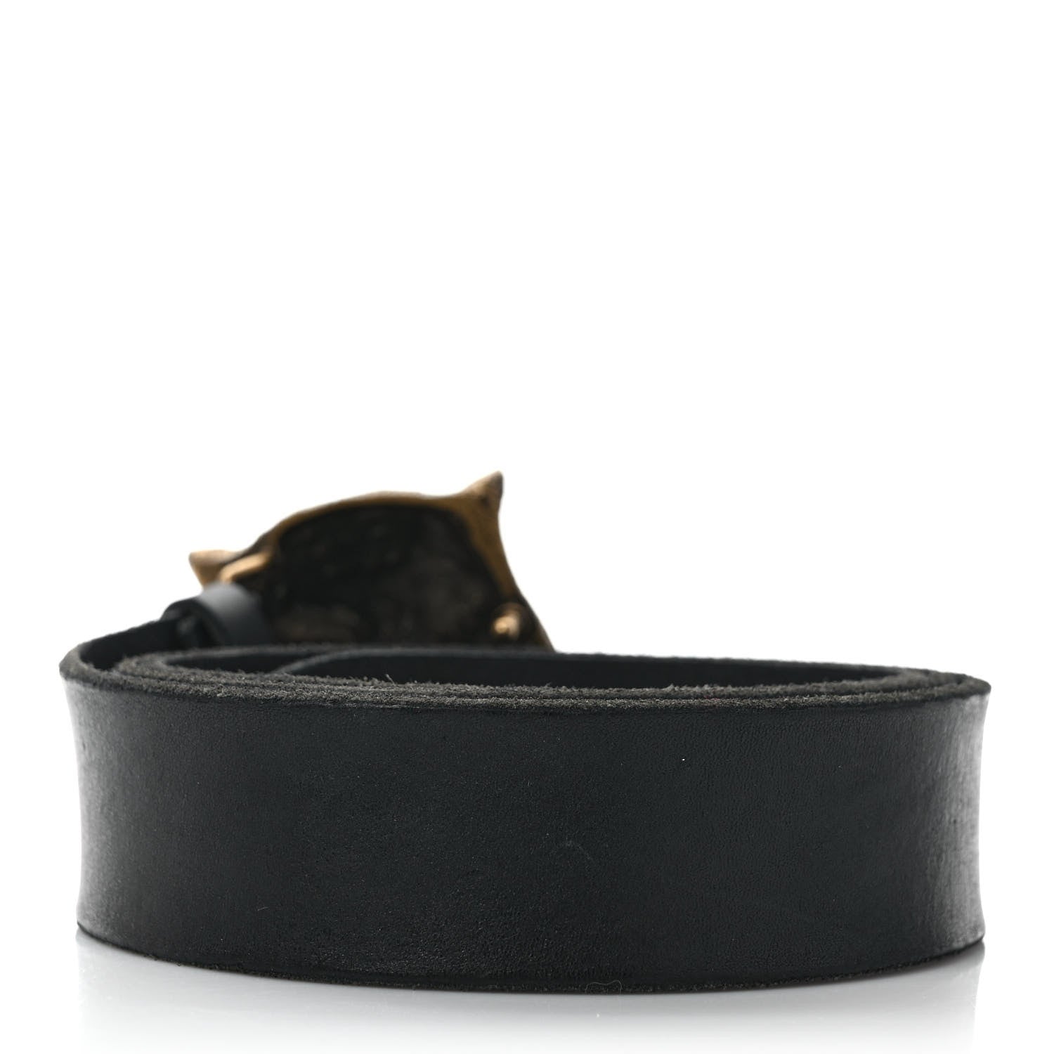 Gucci Calfskin Brass Feline Buckle Belt 100 40 Black 2 of 5