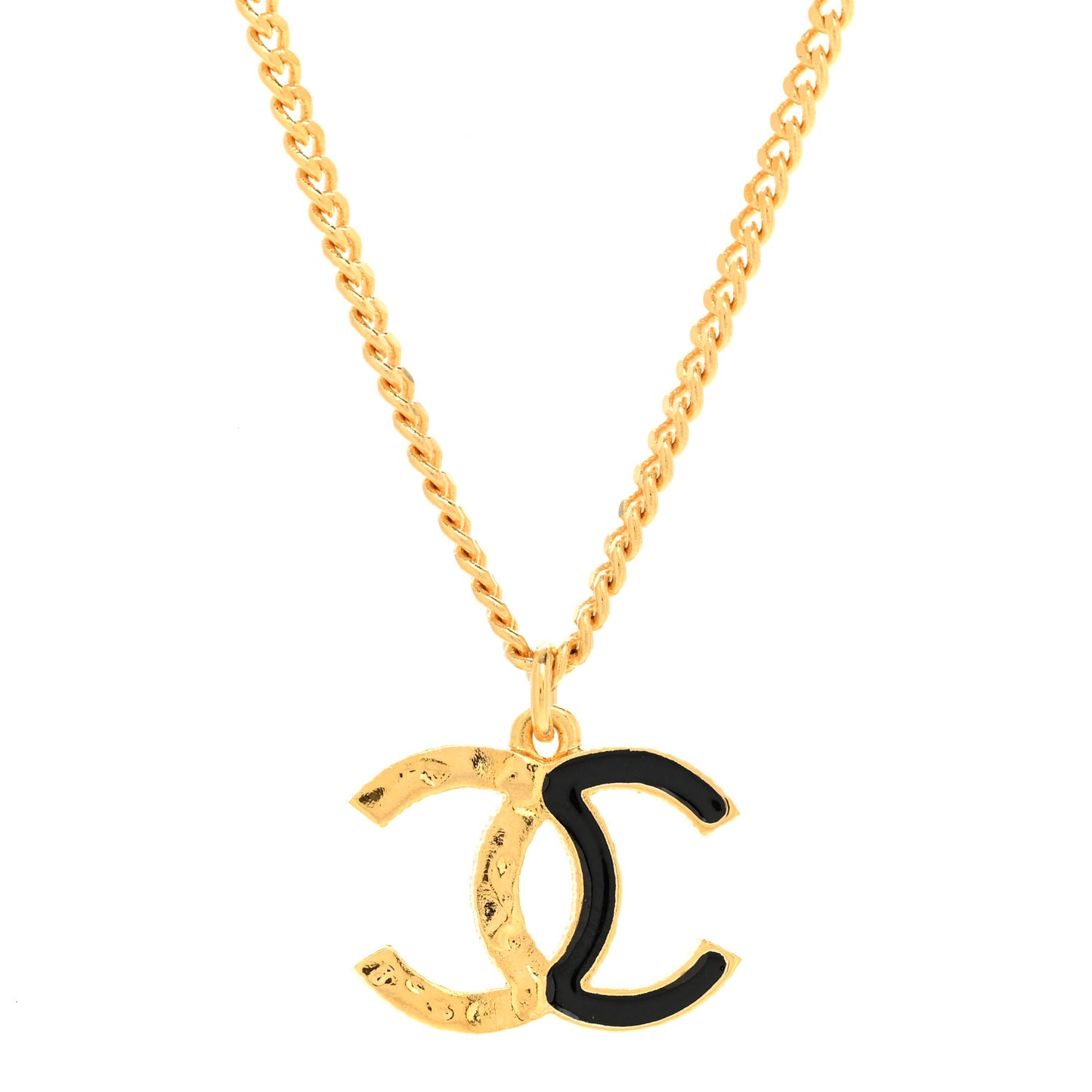 Metal Enamel CC Chain Necklace Pendant Gold Black