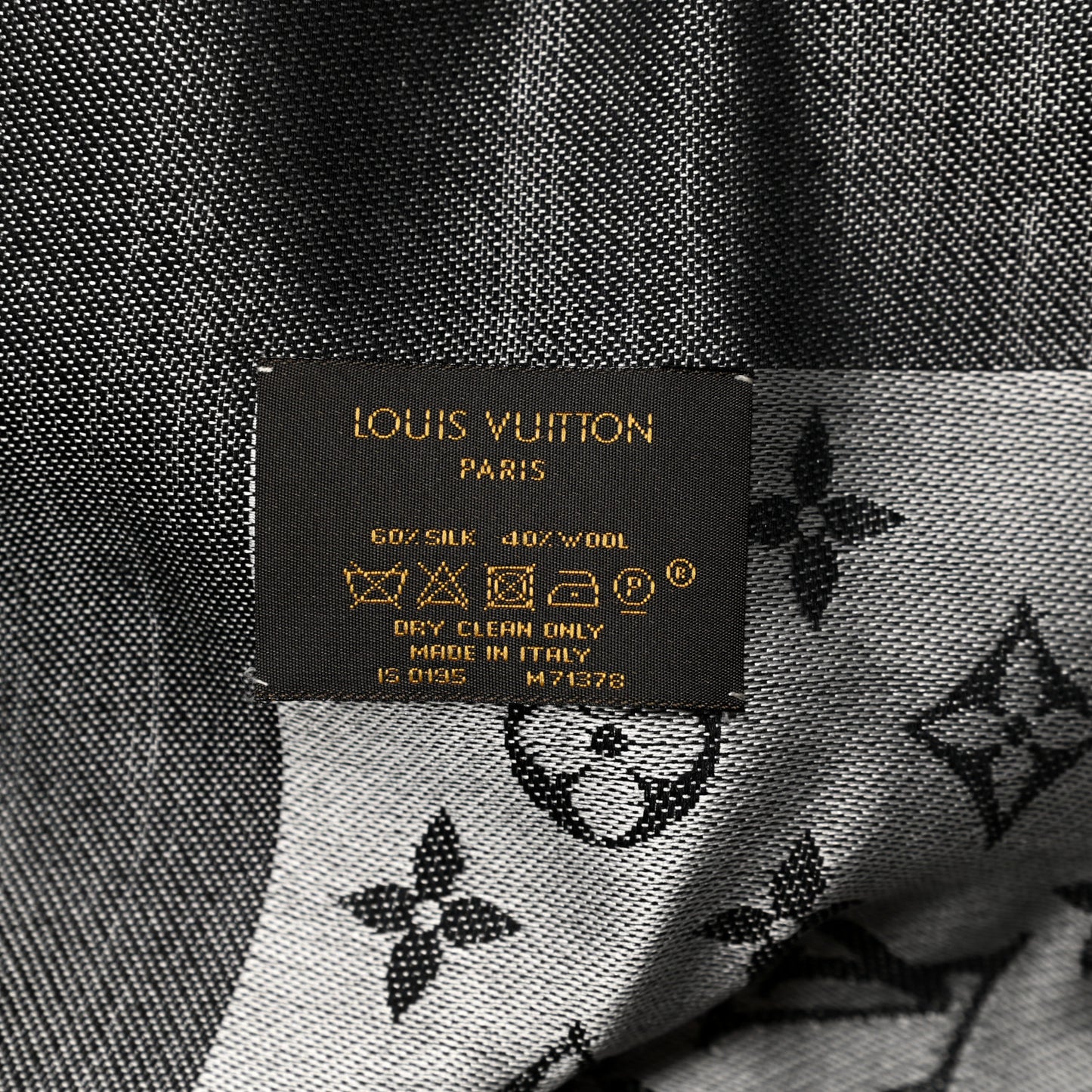 Silk Wool Monogram Denim Shawl Black