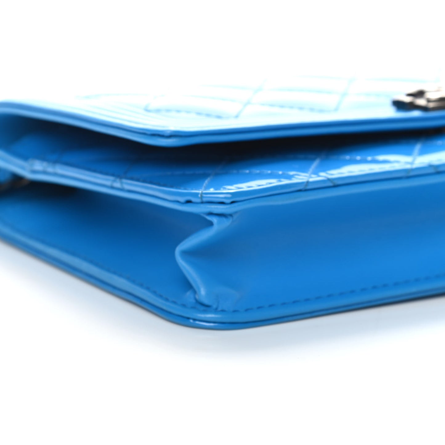 Patent Calfskin Quilted Boy Wallet On Chain WOC Blue