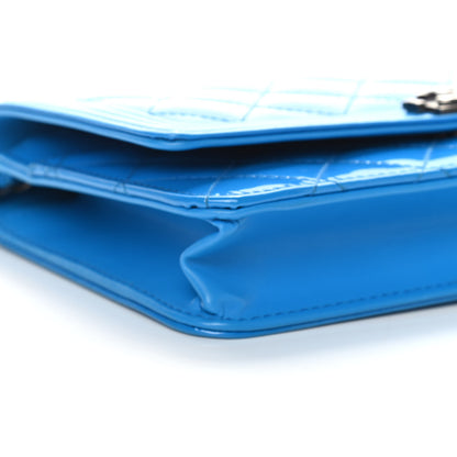 Chanel Patent Calfskin Quilted Boy Wallet On Chain WOC Blue 8 of 9