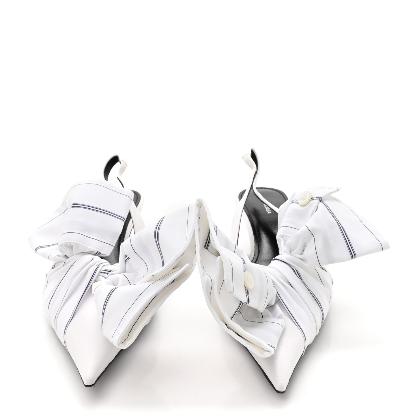 Nappa Stripe Poplin Pointed Toe Knife Chemise Slingback Mules 37 White Navy