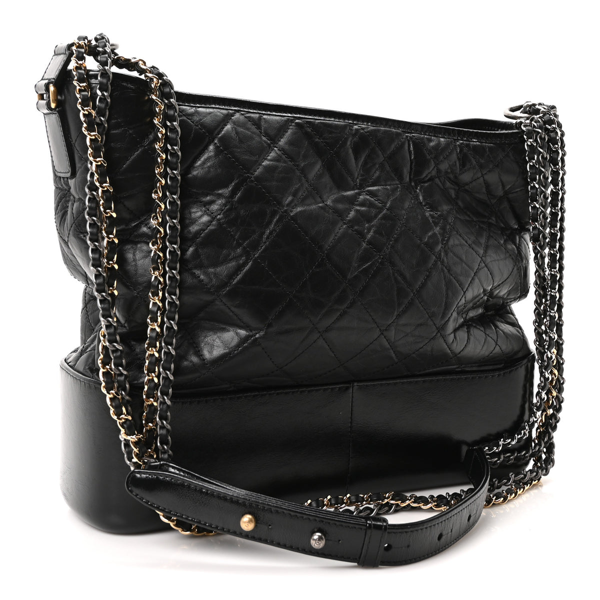 Aged Calfskin Quilted Large Gabrielle Hobo Black