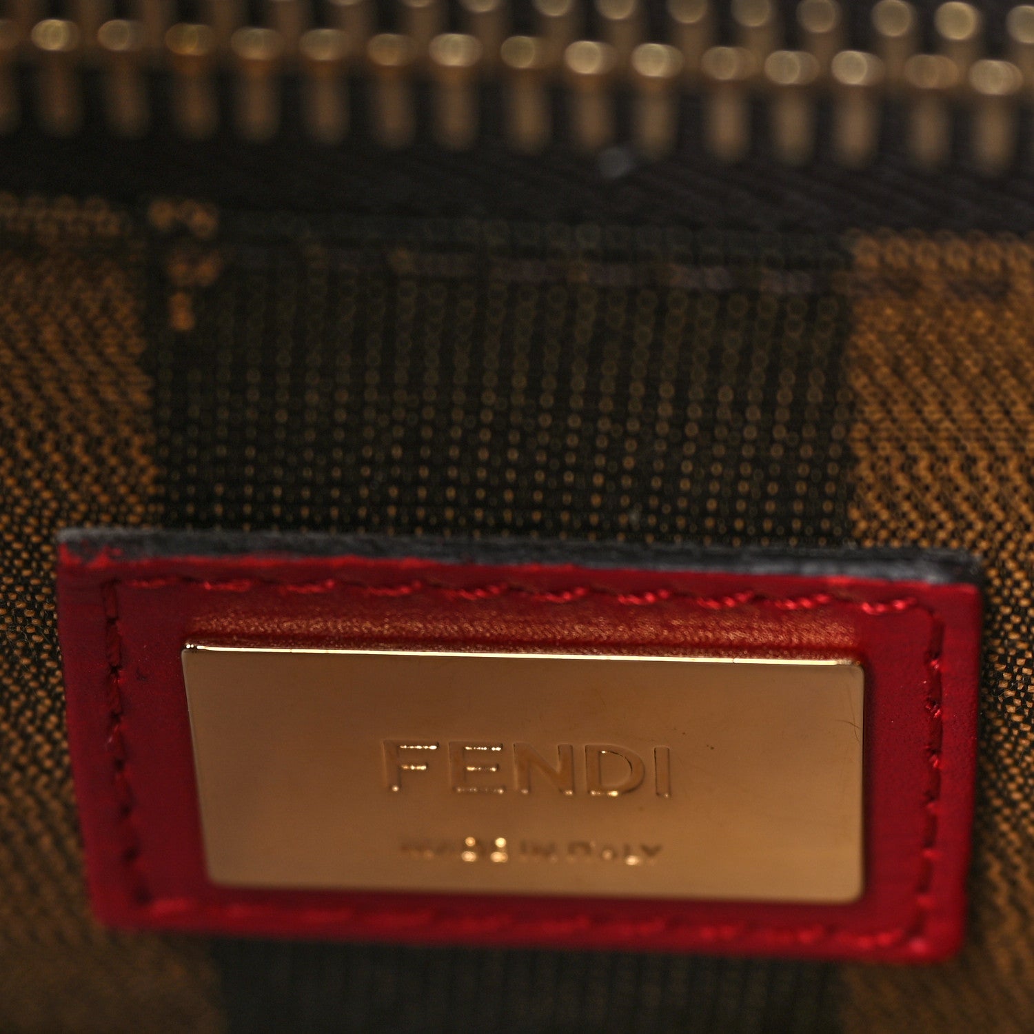 Fendi Vitello Morgan Fabric Jacquard Pequin Medium Peekaboo Iconic Satchel Mattone Tobacco Red 7 of 10