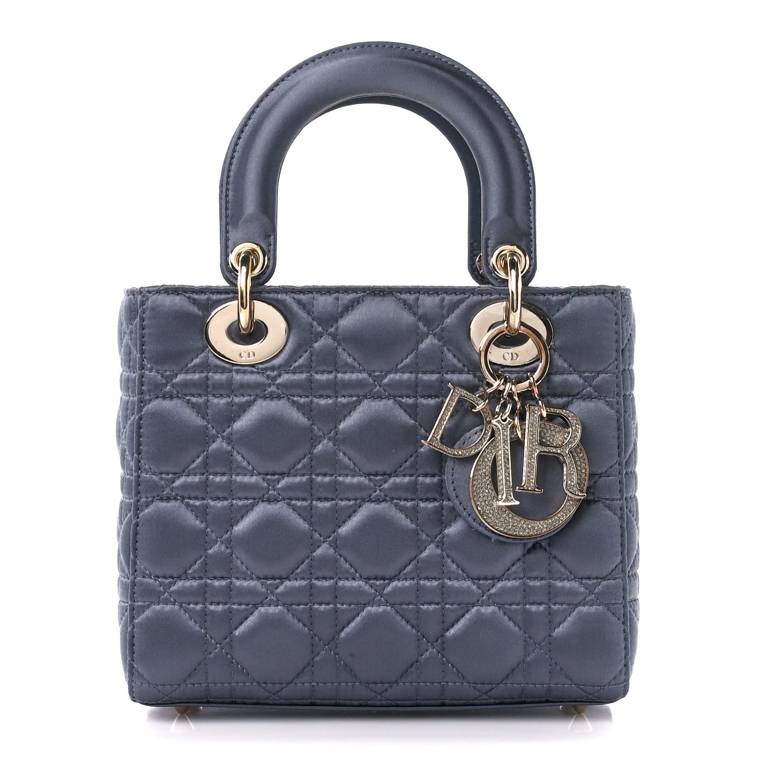 Christian Dior Satin Swarovski Crystal Cannage Small Lady Dior Grey 1 of 13