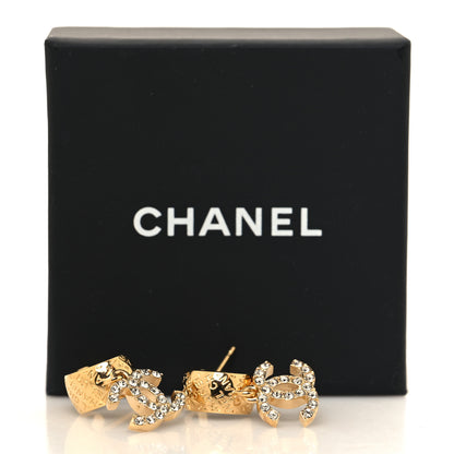 Chanel Metal Crystal CC Logo Hoop Drop Earrings Gold 5 of 5