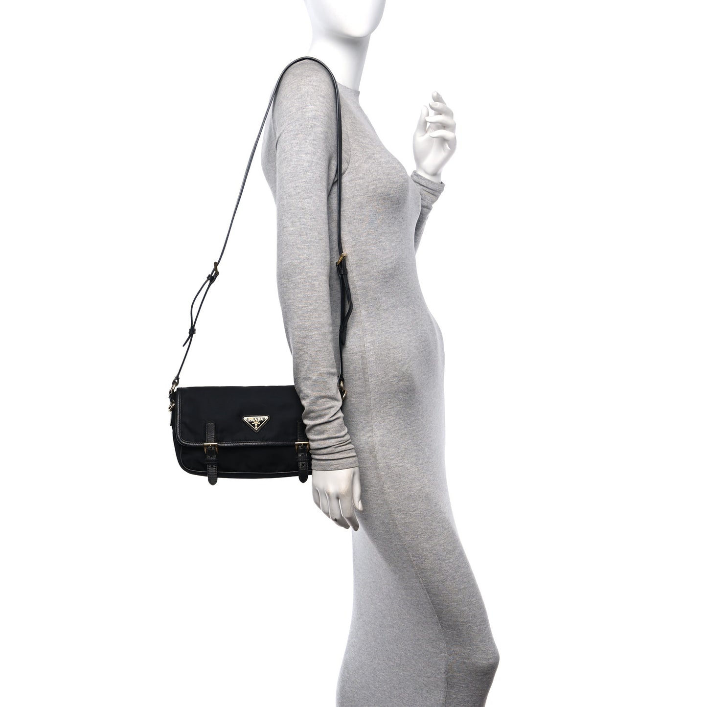 Tessuto Nylon Saffiano Small Messenger Bag Black