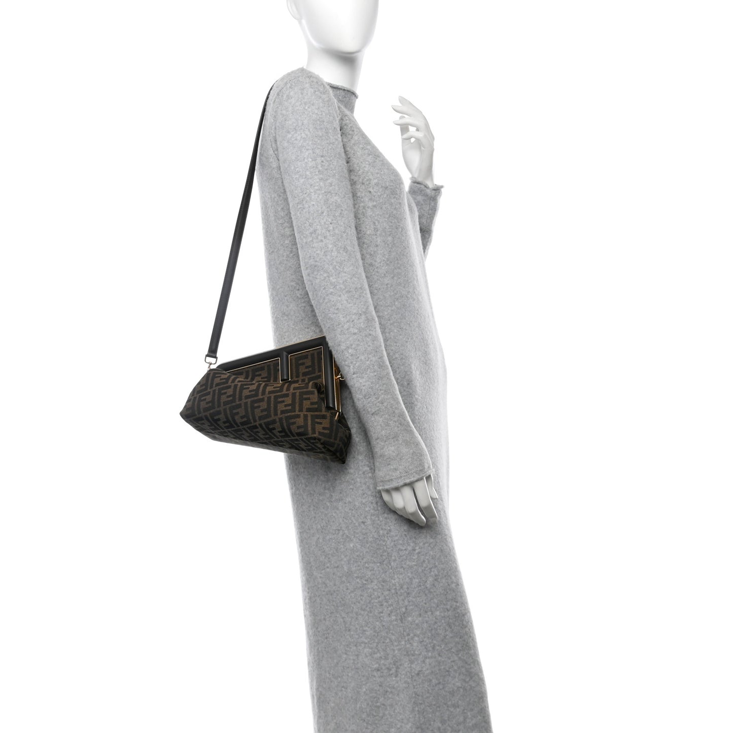 Shiny Nappa Fabric Jacquard FF 1974 Midi Fendi Tobacco Moro Ebano