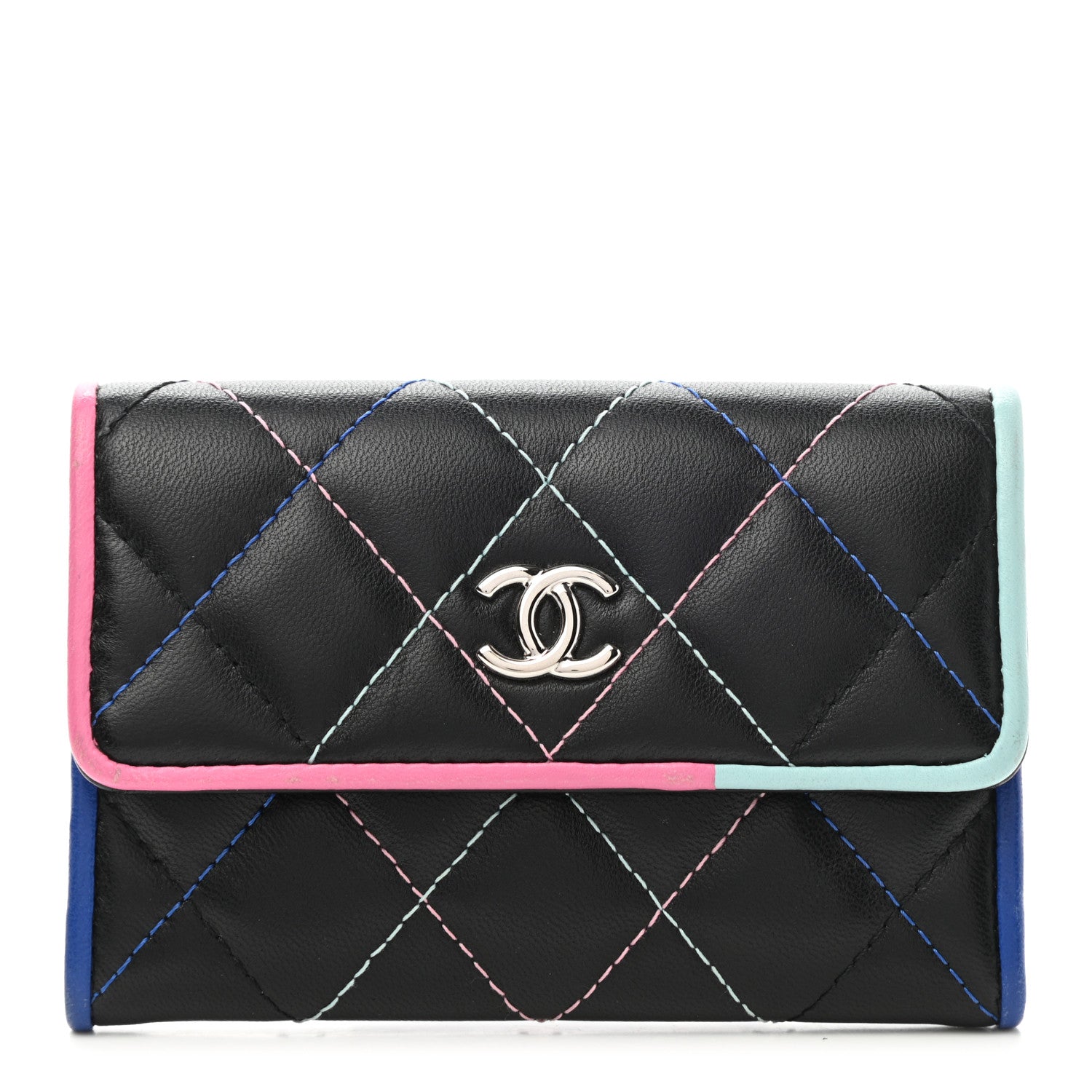 Chanel Lambskin Quilted Flap Card Holder Black Multicolor 1 of 9