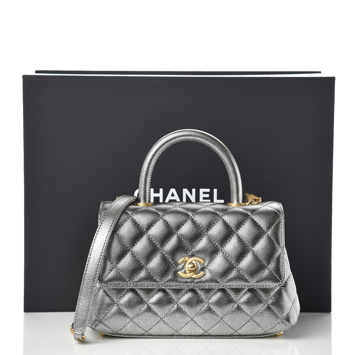 Chanel Metallic Caviar Quilted Mini Coco Handle Flap Silver 10 of 10