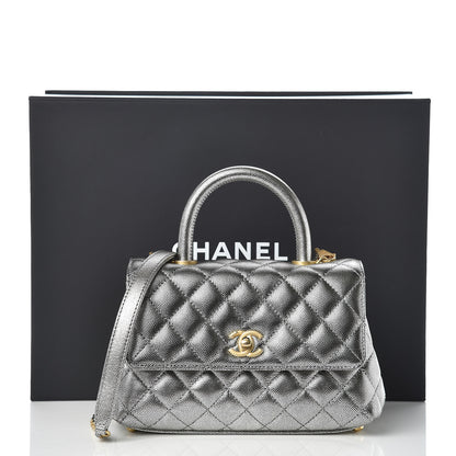 Chanel Metallic Caviar Quilted Mini Coco Handle Flap Silver 10 of 10