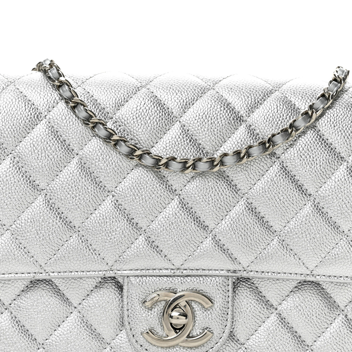 Chanel Metallic Caviar Quilted Medium CC Slide Flap Silver 8 of 12