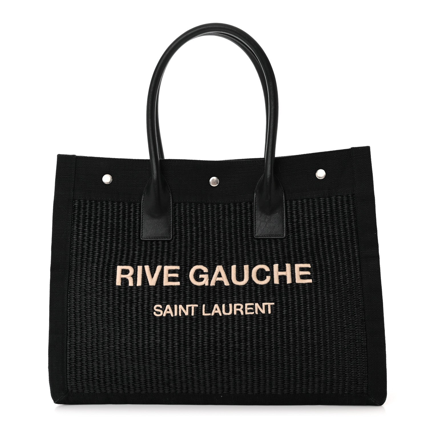 Saint Laurent Raffia Linen Calfskin Small Rive Gauche Tote Black 1 of 10