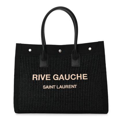 Saint Laurent Raffia Linen Calfskin Small Rive Gauche Tote Black 1 of 10