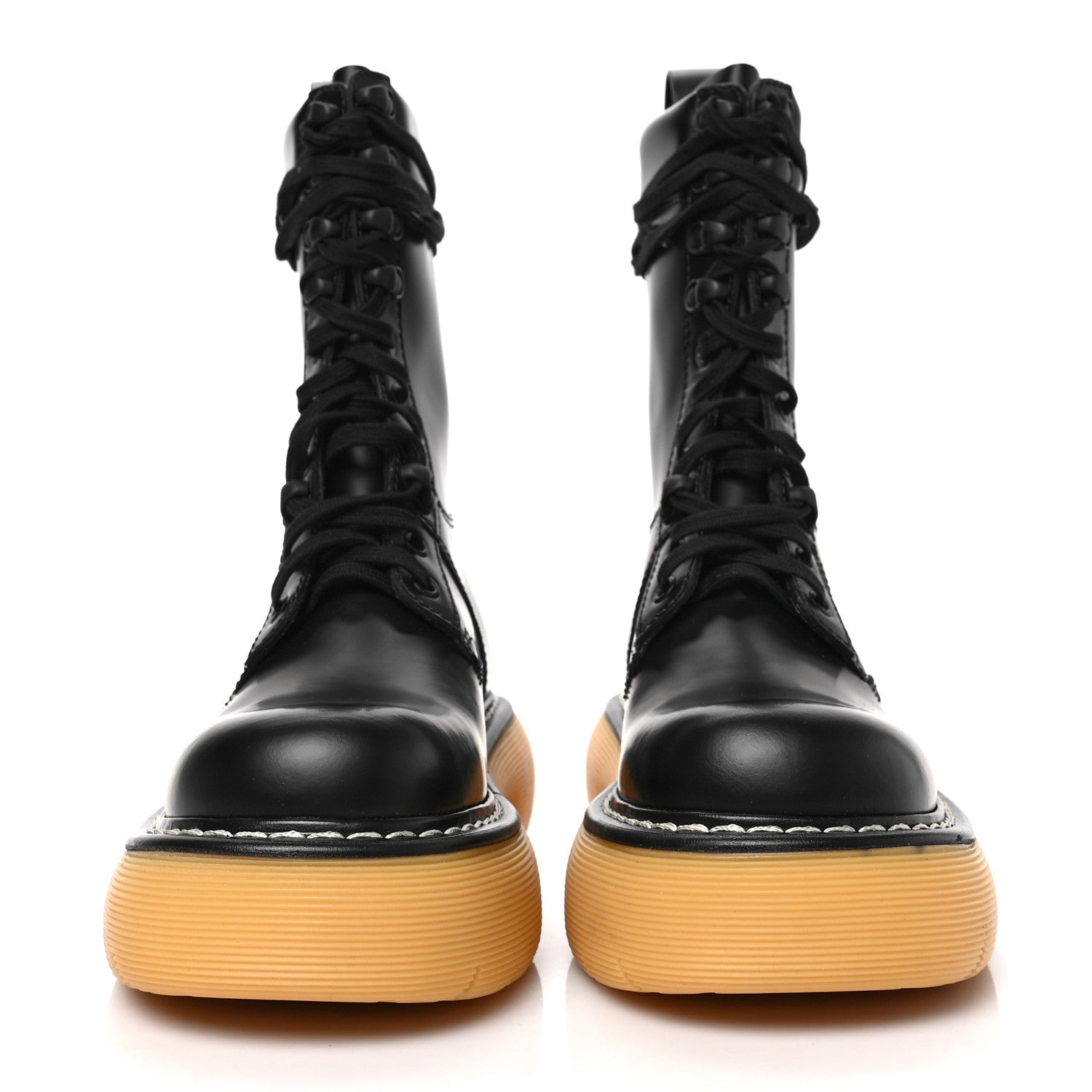 Bottega Veneta Calfskin The Swell Lace Up Boots 35 Black Natural Rubber 2 of 6