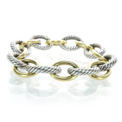 David Yurman Sterling Silver 18K Yellow Gold 17mm Extra Large Oval Link Bracelet 1 of 4