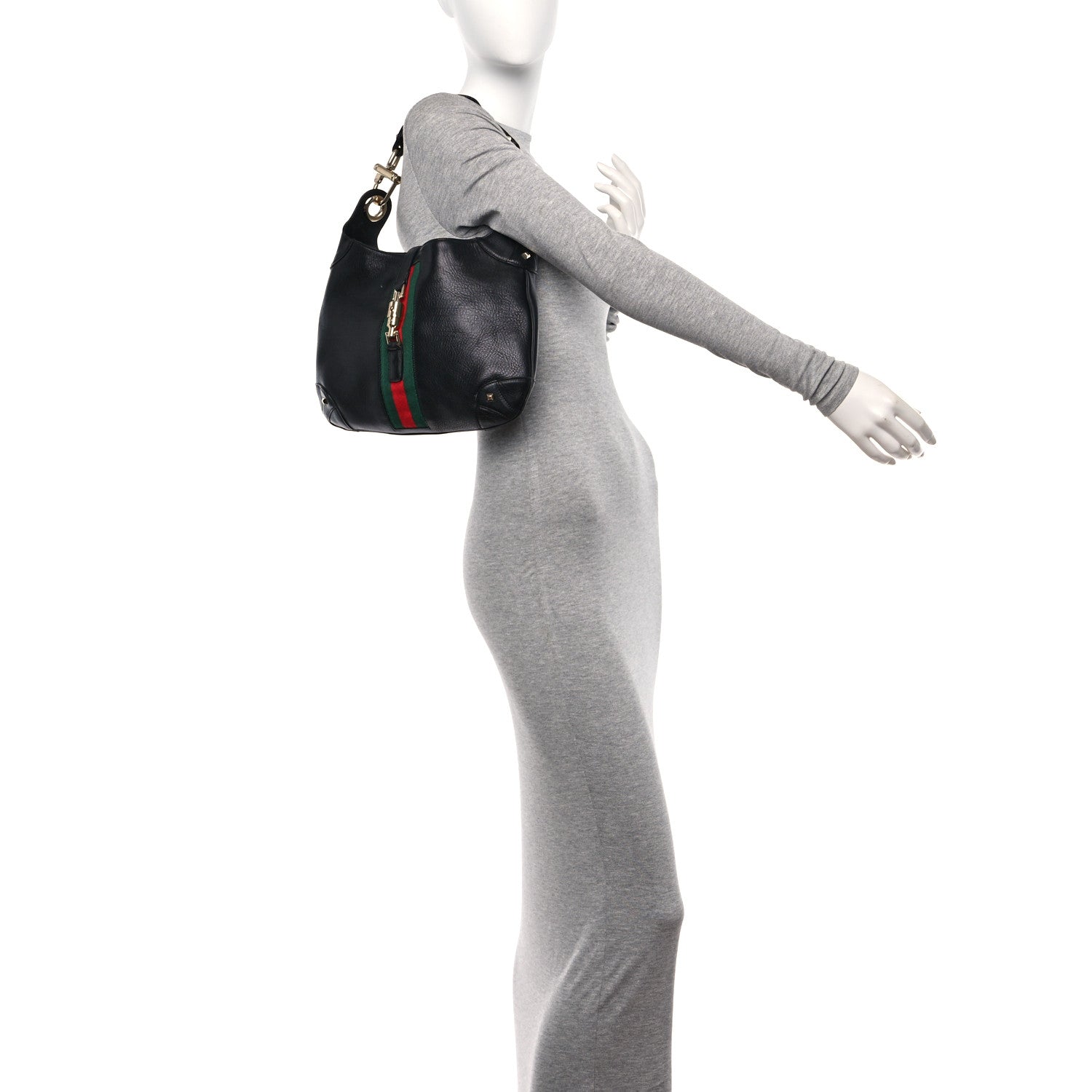 Gucci Calfskin Web Piston Lock Jackie O Hobo Black 2 of 11