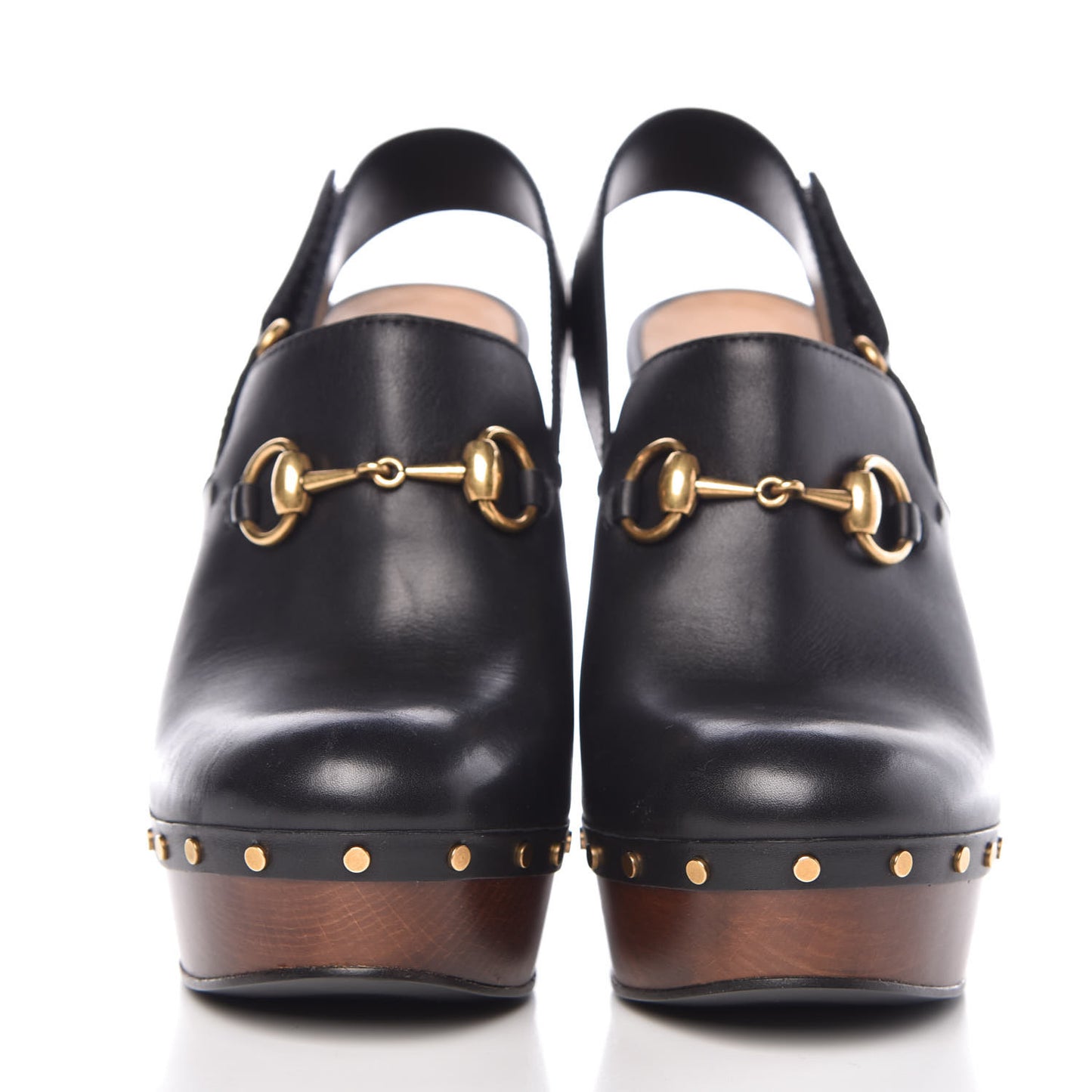 Betis Calfskin Horsebit Amstel Platform Slingback Clogs 39 Black