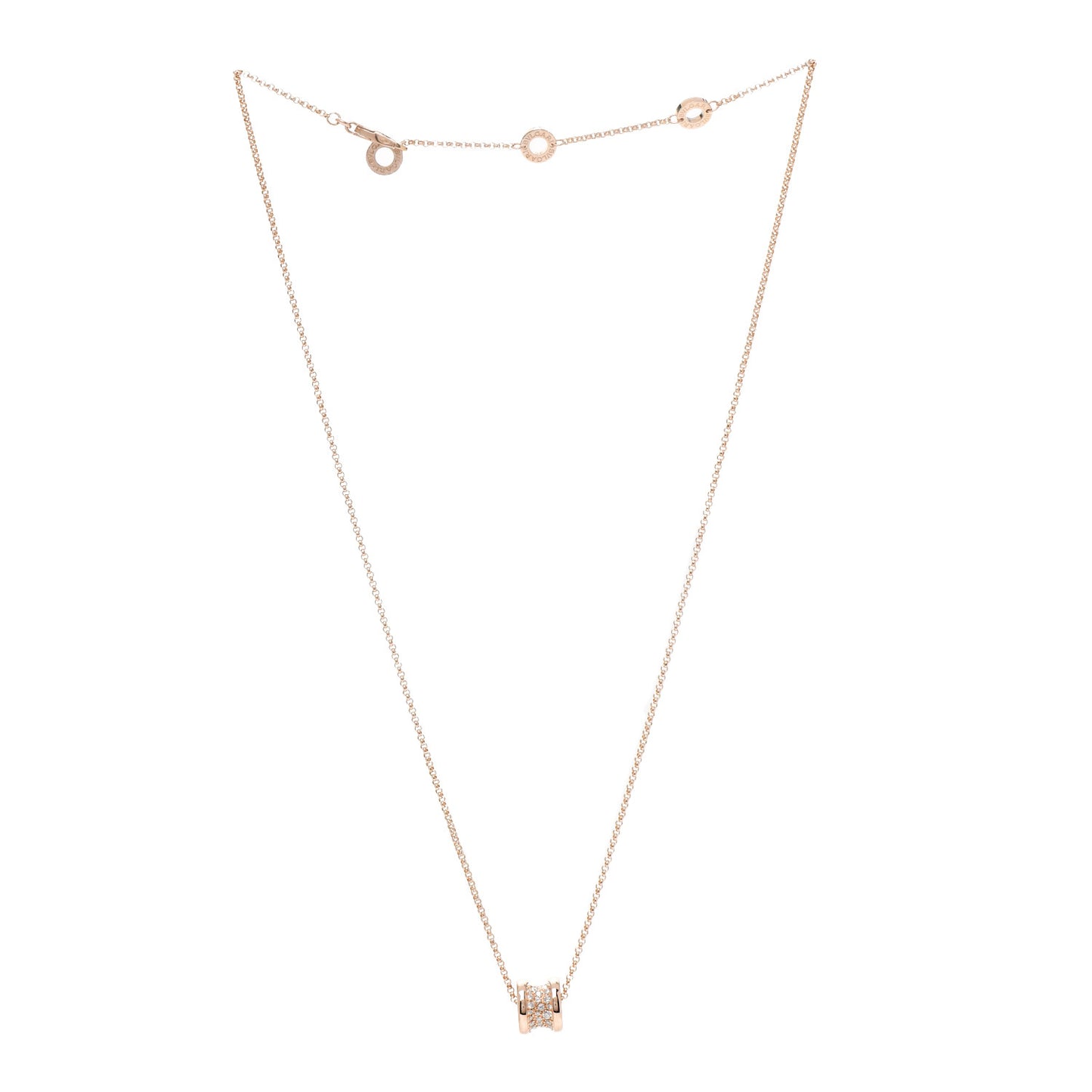 18K Rose Gold Diamond Small B.Zero1 Pave Pendant Necklace