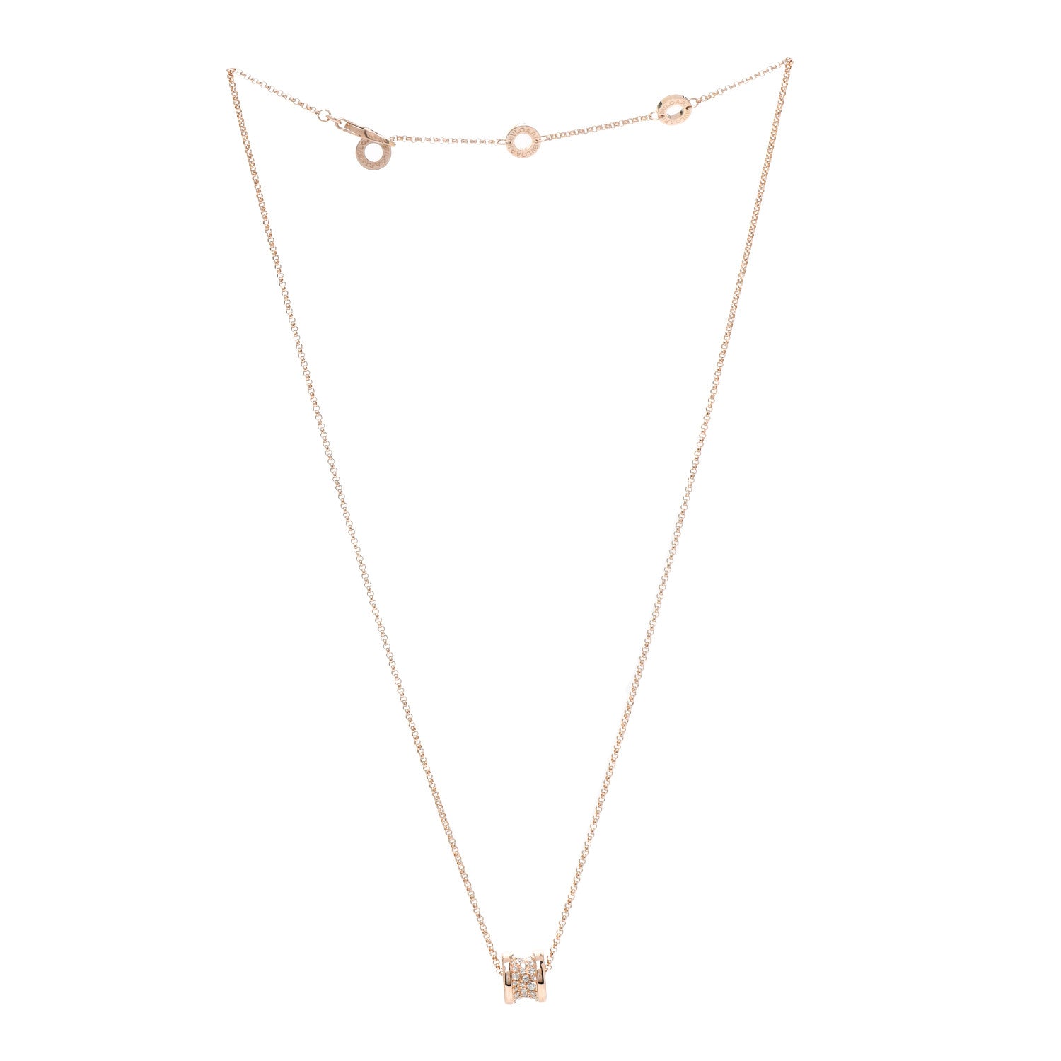 Bulgari 18K Rose Gold Diamond Small B.Zero1 Pave Pendant Necklace 3 of 9