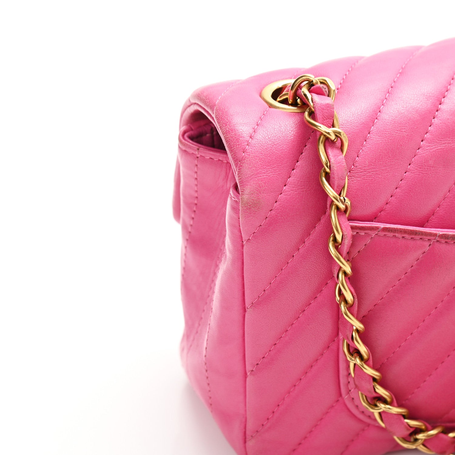 Chanel Lambskin Chevron Quilted Mini Rectangular Flap Fuchsia 13 of 17