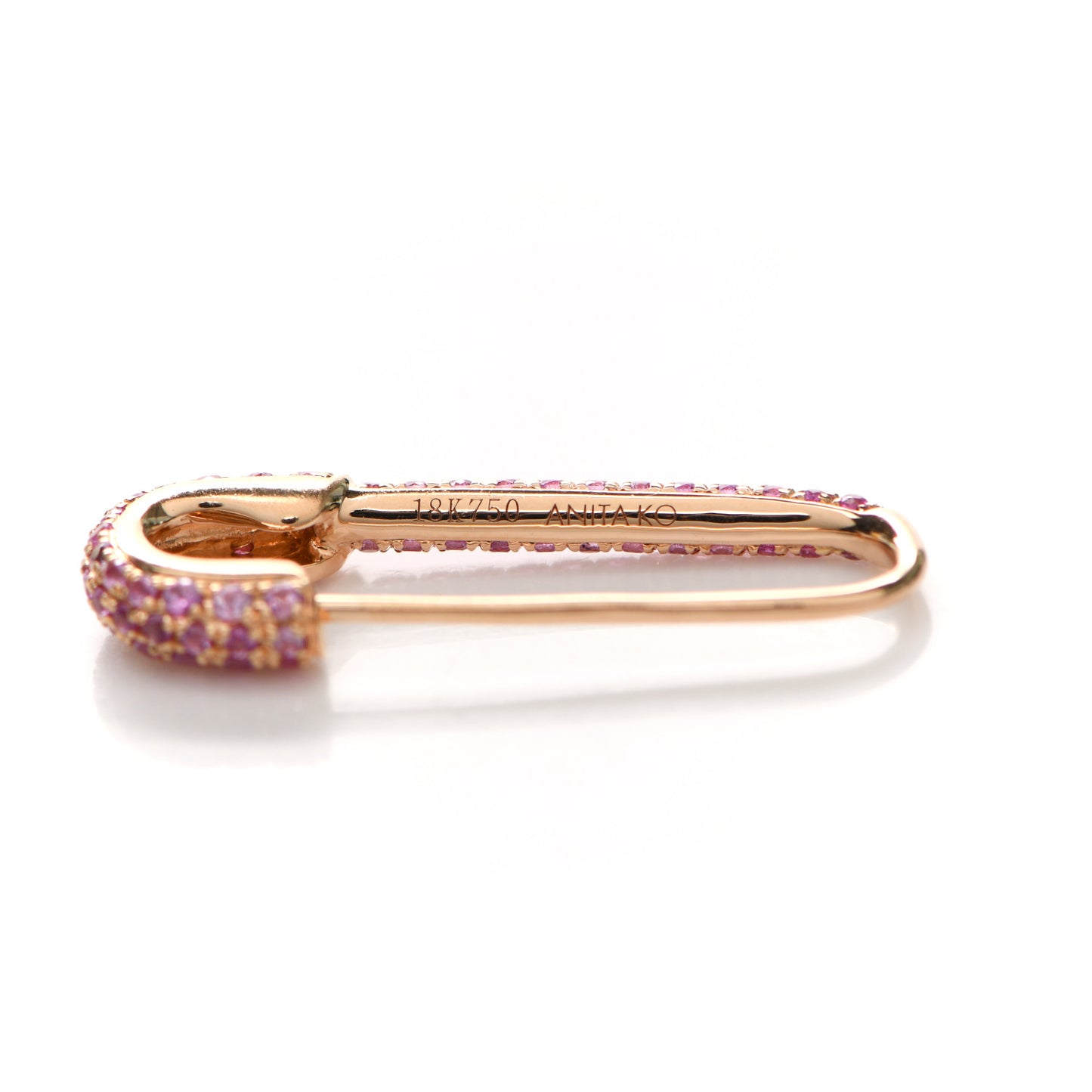 18K Rose Gold Pink Sapphire Safety Pin Earring