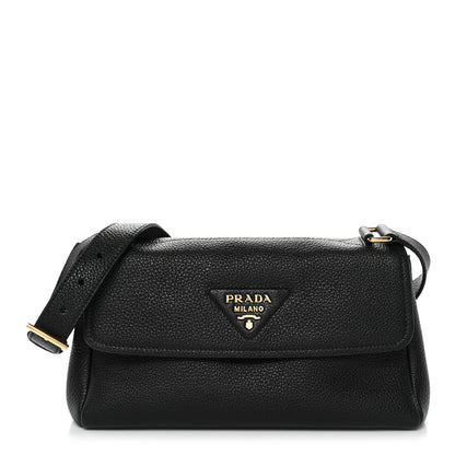 Prada Vitello Daino Soft Flap Shoulder Bag Black 1 of 10