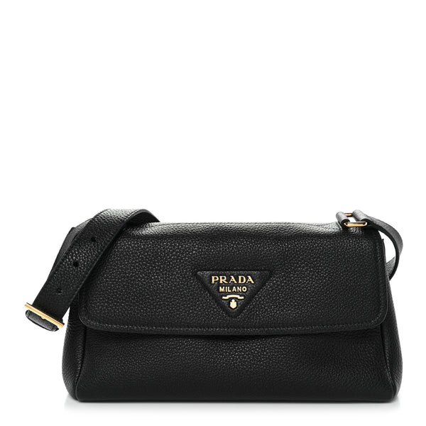 Prada Vitello Daino Soft Flap Shoulder Bag Black 1864906