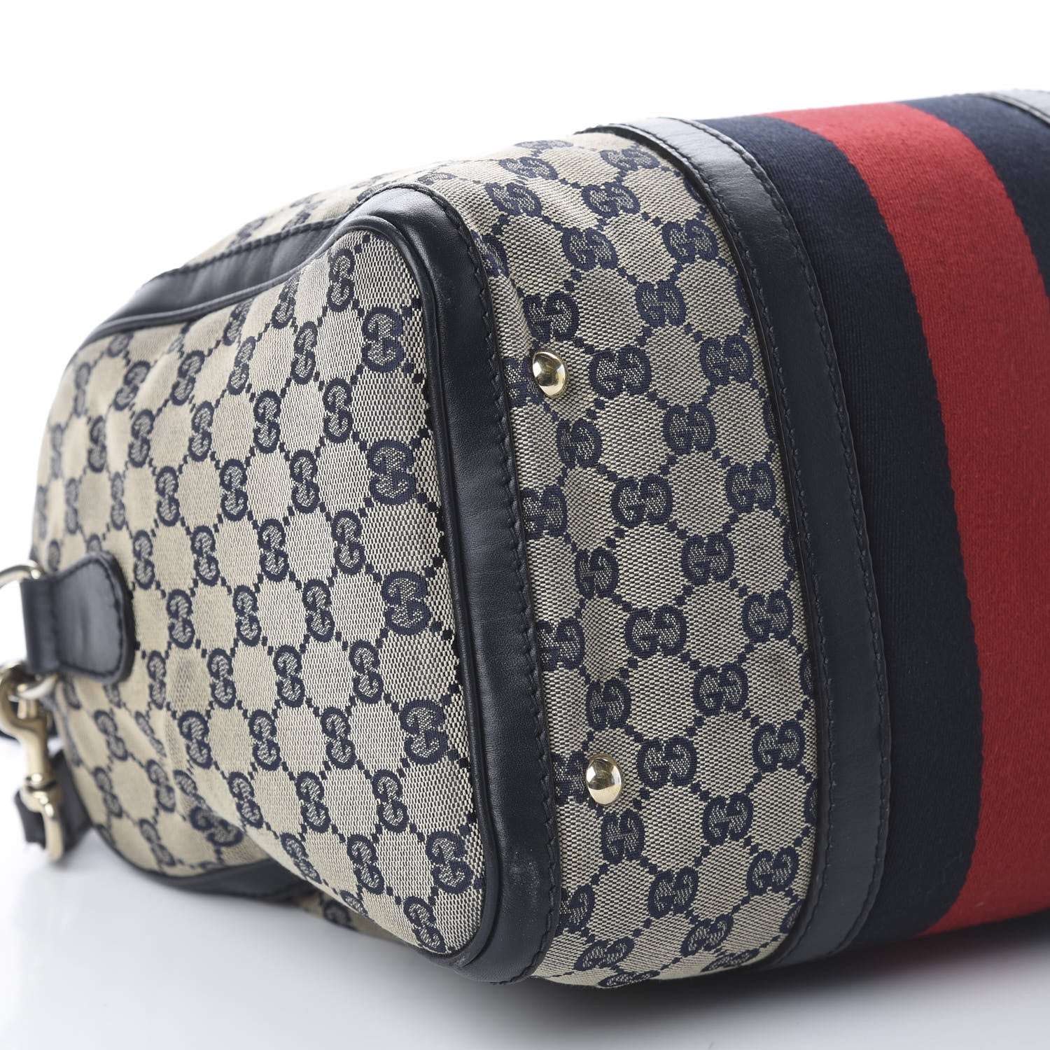 Gucci Monogram Selleria Calfskin Vintage Web Medium Boston Beige Blue 5 of 8