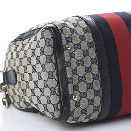 Gucci Monogram Selleria Calfskin Vintage Web Medium Boston Beige Blue 5 of 8