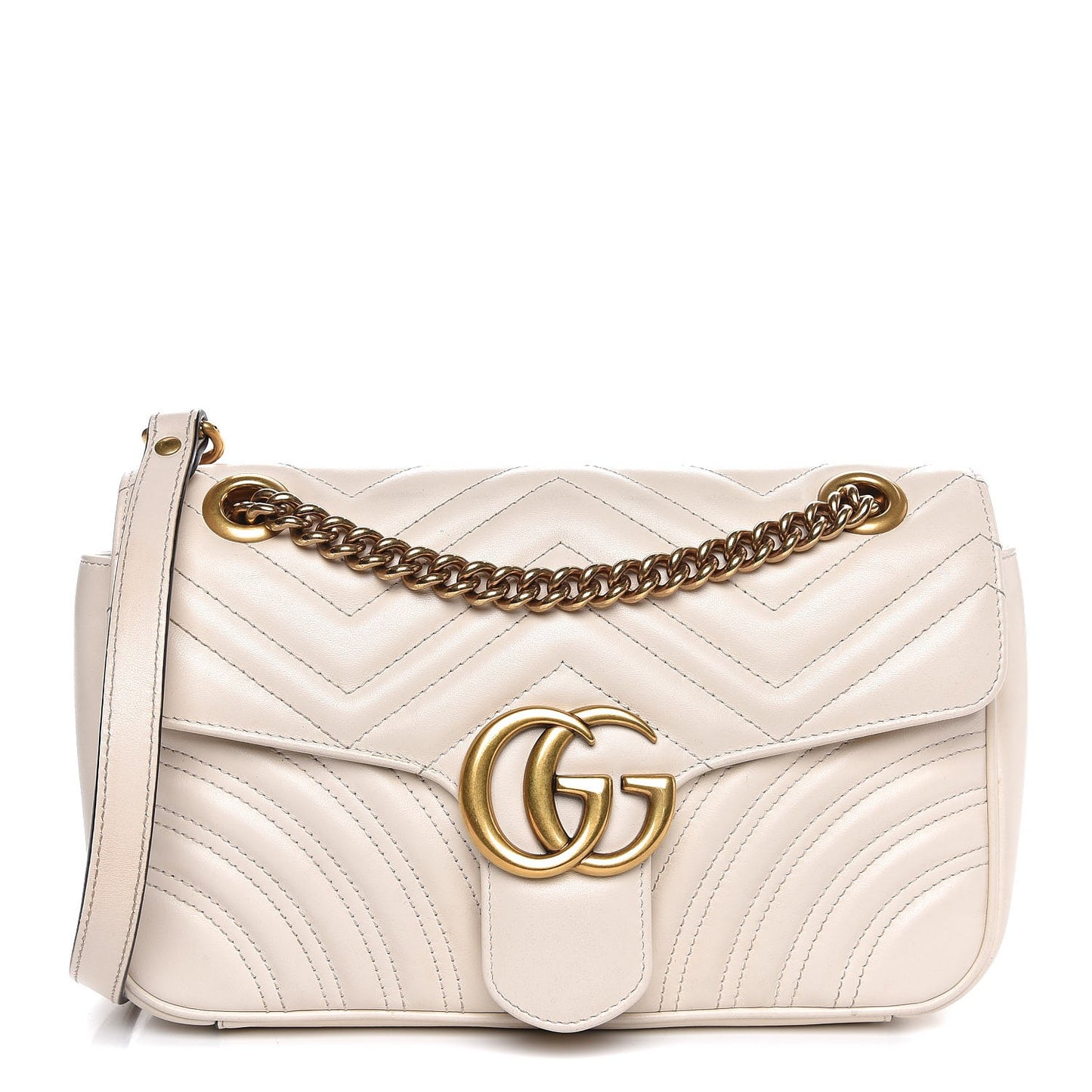 Calfskin Matelasse Small GG Marmont Shoulder Bag White