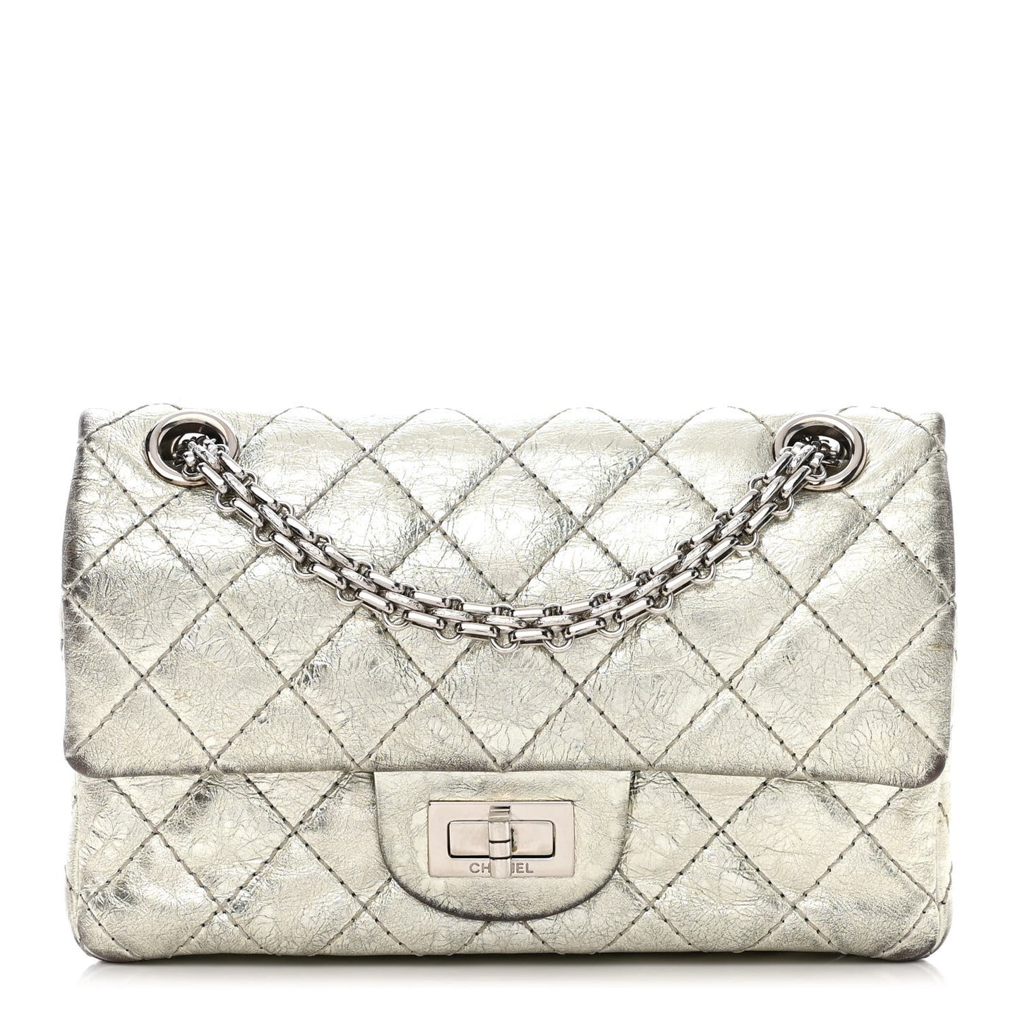 Metallic Aged Calfskin Quilted 2.55 Reissue 224 Flap Silver
