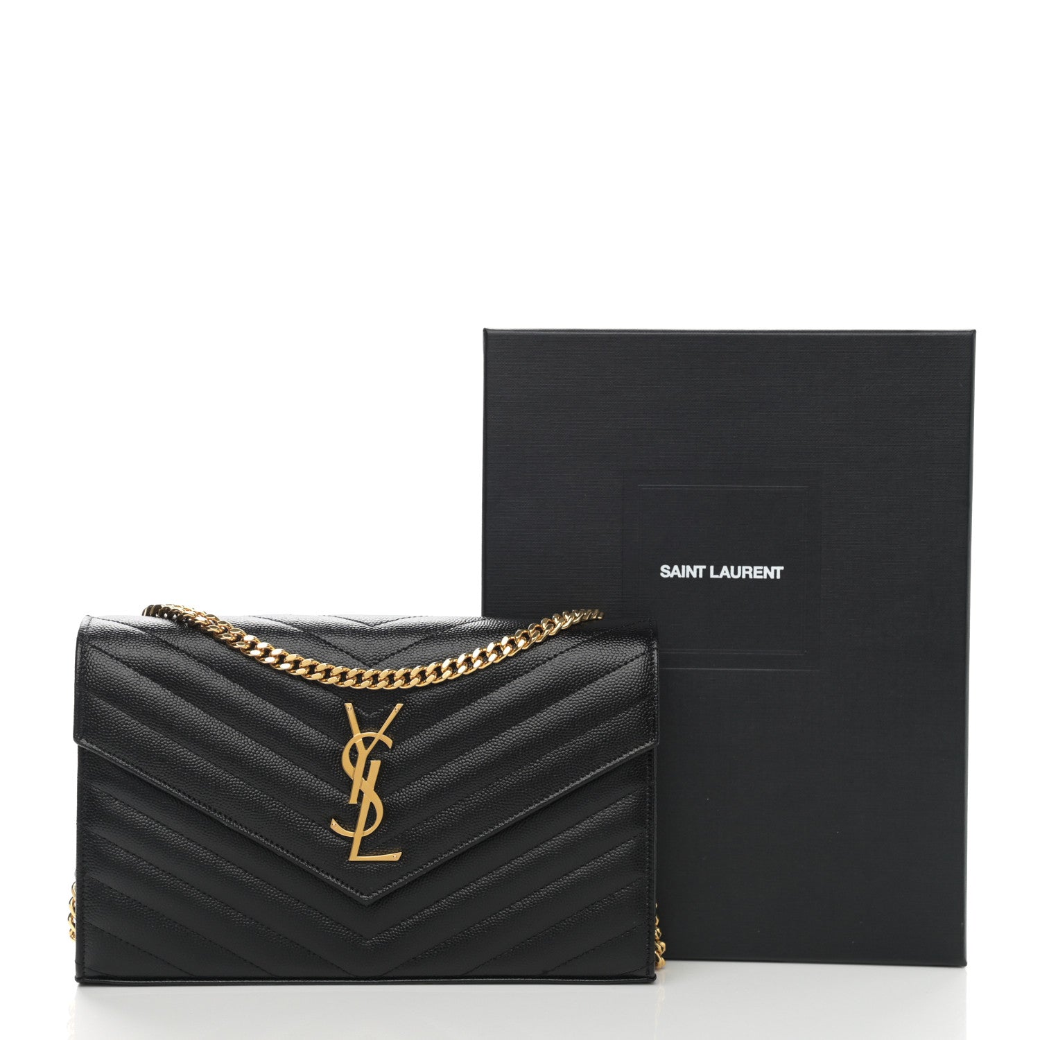 Saint Laurent Grain De Poudre Matelasse Chevron Monogram Chain Wallet Black 8 of 8