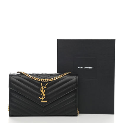 Saint Laurent Grain De Poudre Matelasse Chevron Monogram Chain Wallet Black 8 of 8