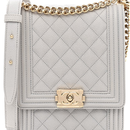 Chanel Caviar Quilted North South Boy Flap Light Grey 8 of 10