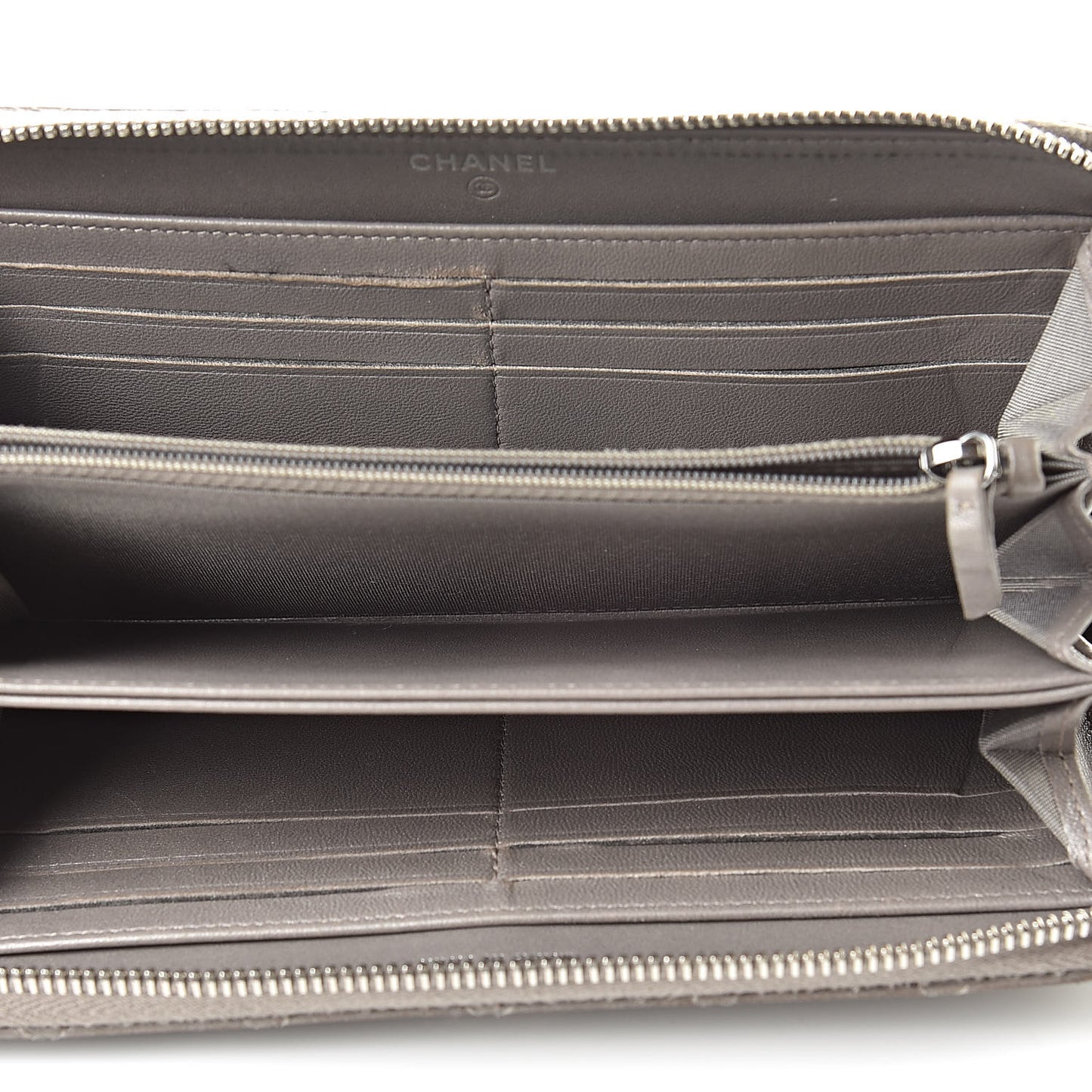 Calfskin Resin Stitched Zip Around Wallet Grey