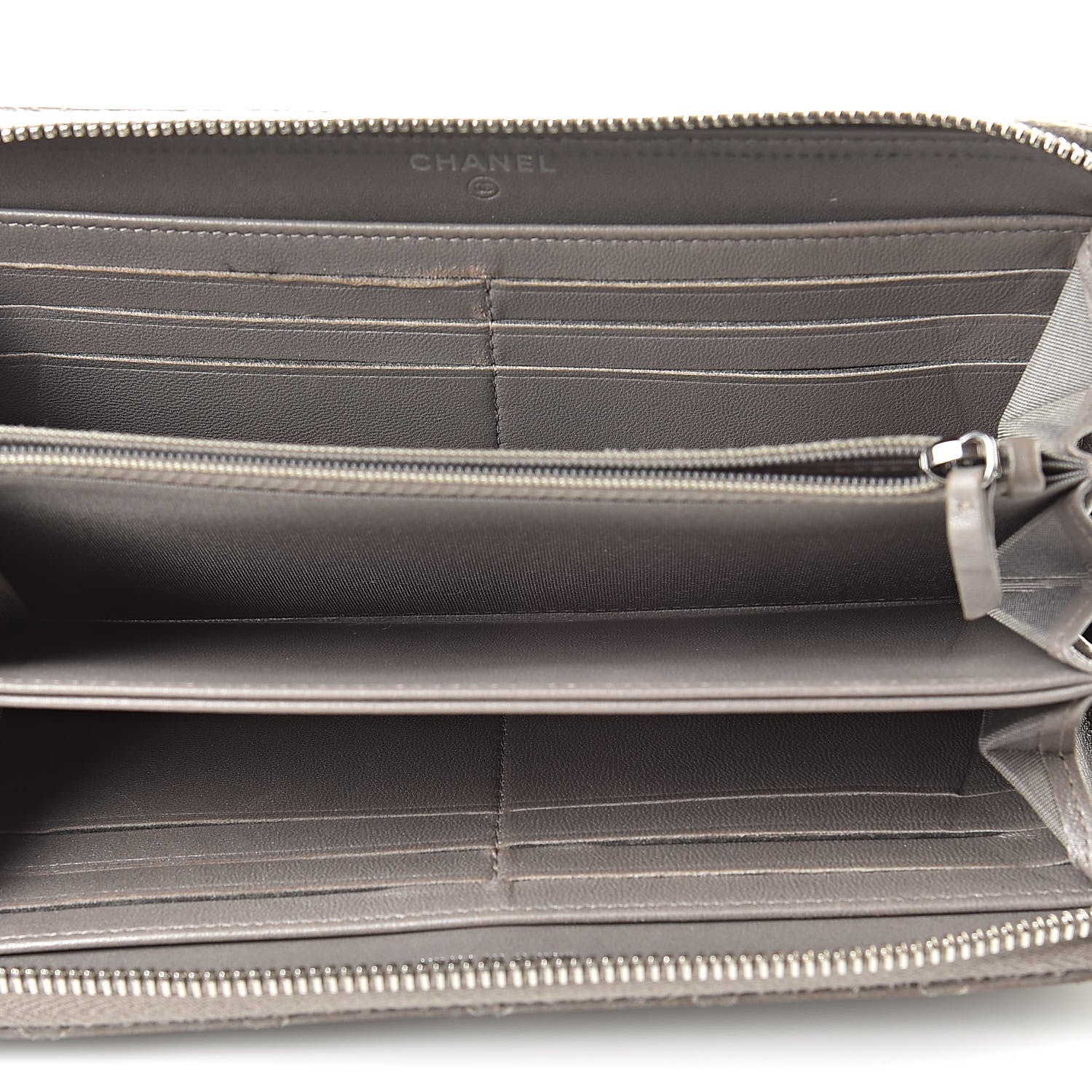 Chanel Calfskin Resin Stitched Zip Around Wallet Grey 5 of 17