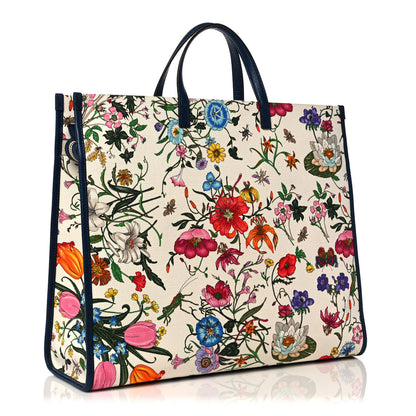 Gucci Canvas Large Flora Tote Navy Multicolor 3 of 11